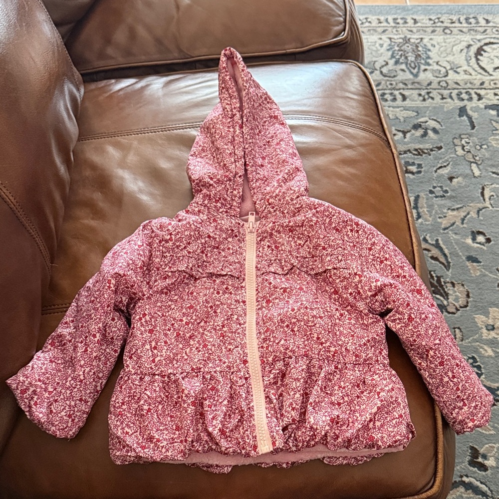 Penelope Mack Girls' Hooded Puffer Jacket in Pink Floral
